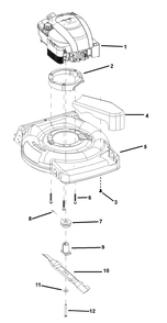 Engine, Blade And Deck Group Diagram and Parts List for 7800477-BTP22675HW 2009 Briggs and Stratton Lawn Mower
